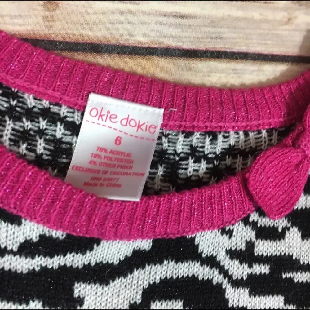Okie Dokie Girls Dress Size 6 Zebra‎ Print Sweater Sparkly Black Pink NEW